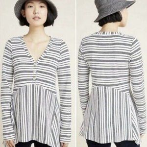 Maeve, Eliza Henley, Waffle Tunic, Size Small, White with Blue Stripes